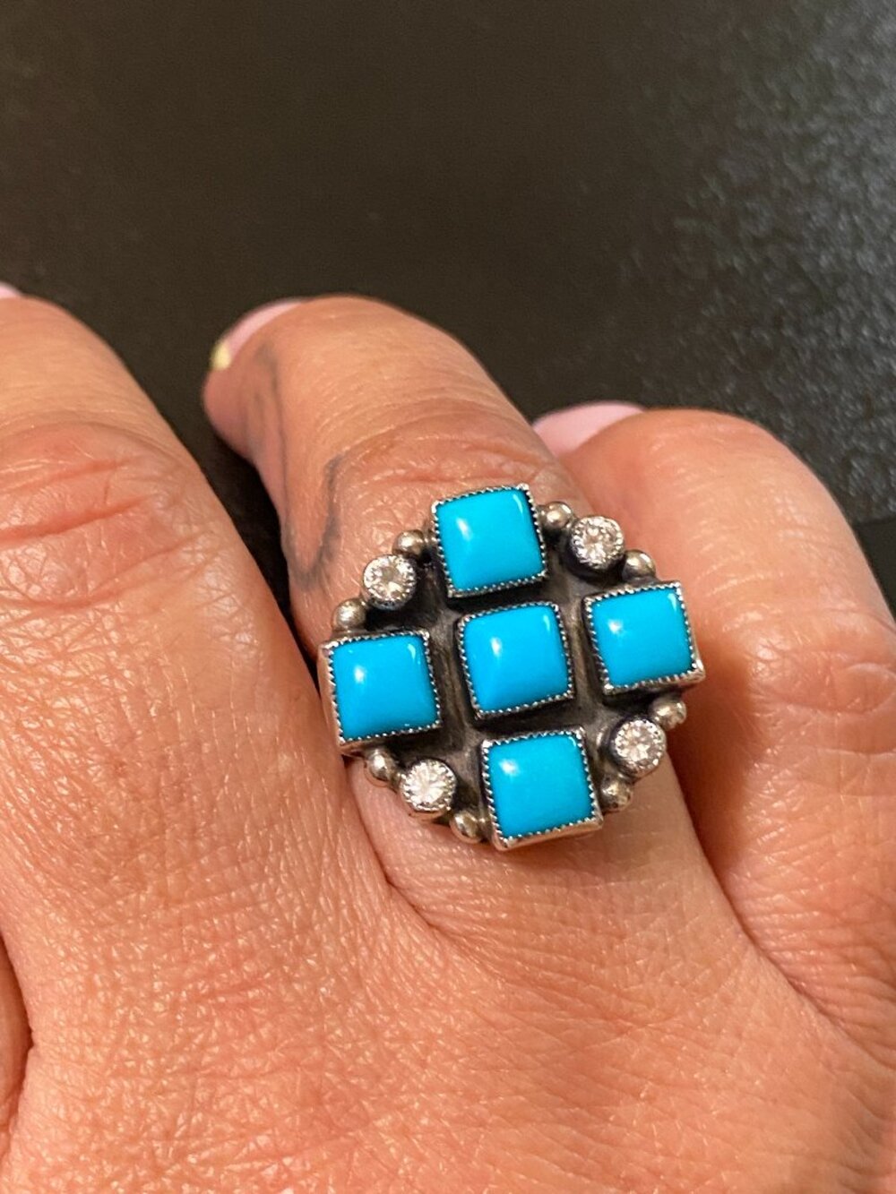 Don Lucas Sterling Silver Turquoise Statement Ring Size 8